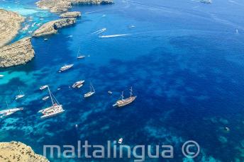 Photo aérienne de notre voyage en bateau scolaire à Comino