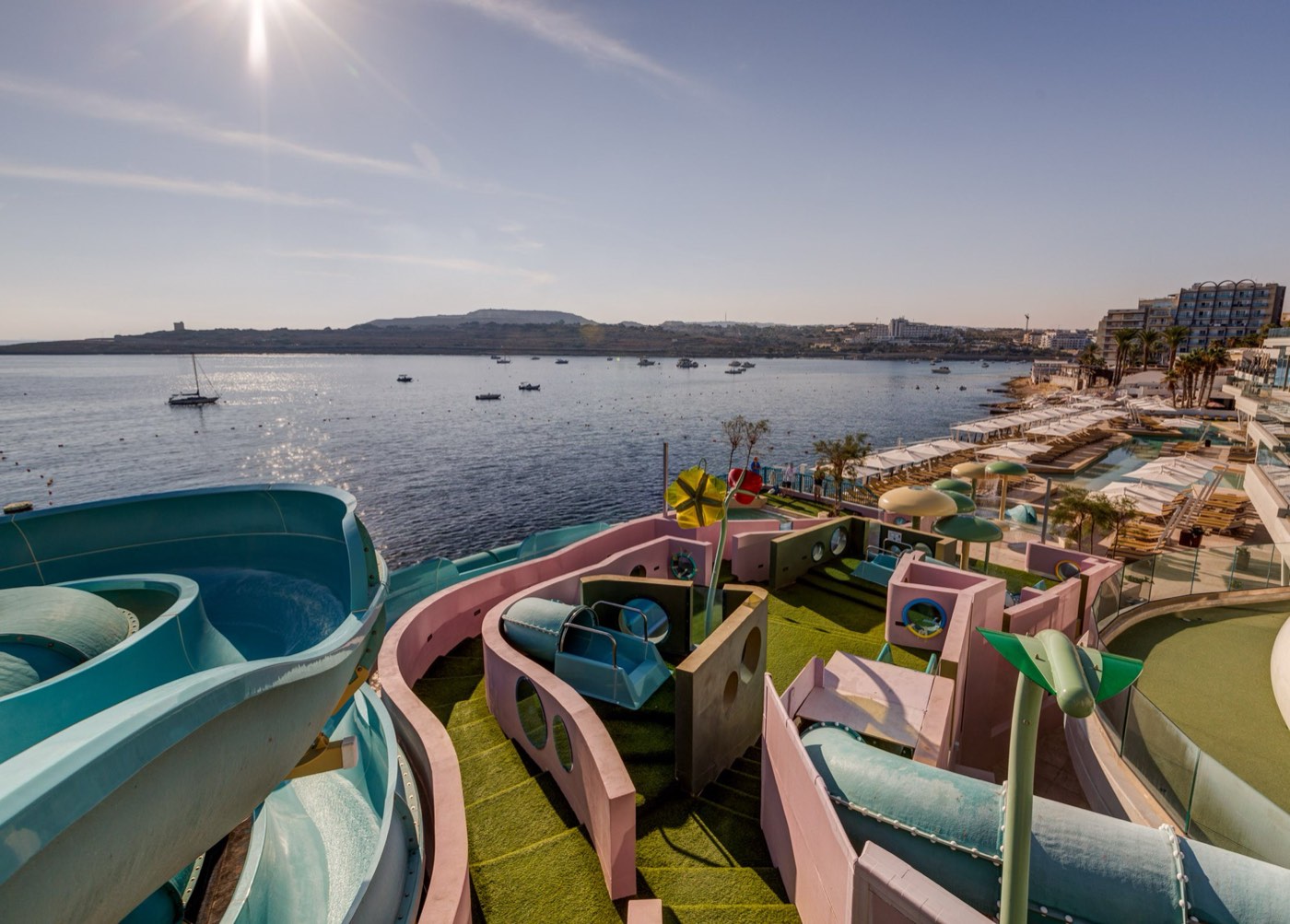 AX ODYCY Hotel rooftop water park overlooking St Paul's Bay — the Résidence Superior for 16–17s